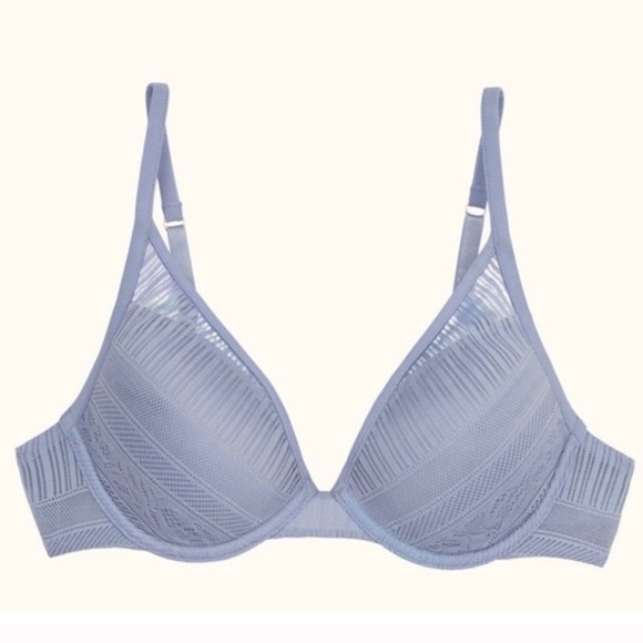 ThirdLove Everyday Lace Uplift Plunge Bra in Tempest Blue Push Up 32B 1/2 - Picture 2 of 8